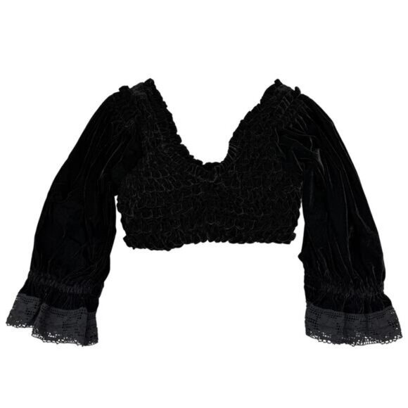 NWT FREE PEOPLE Two Piece Velvet Smocked Skirt And Ruffle Puff Sleeve Top SMALL - Picture 3 of 10